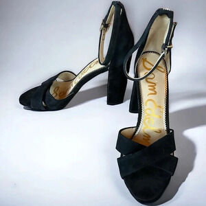 Sam Edelman Yancy Block Heel Ankle Strap Black Suede Shoes Size 10